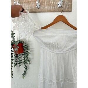 Stella Luce Women's White Off-the-Shoulder Crochet Lace Boho Midi Dress Size M